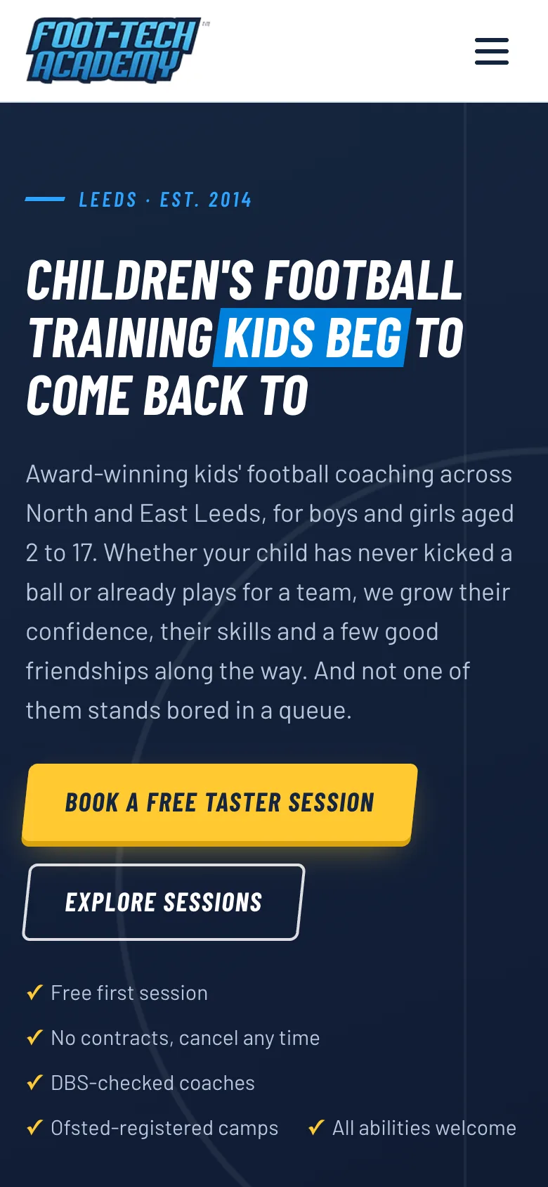 Foot-Tech Academy homepage on a phone