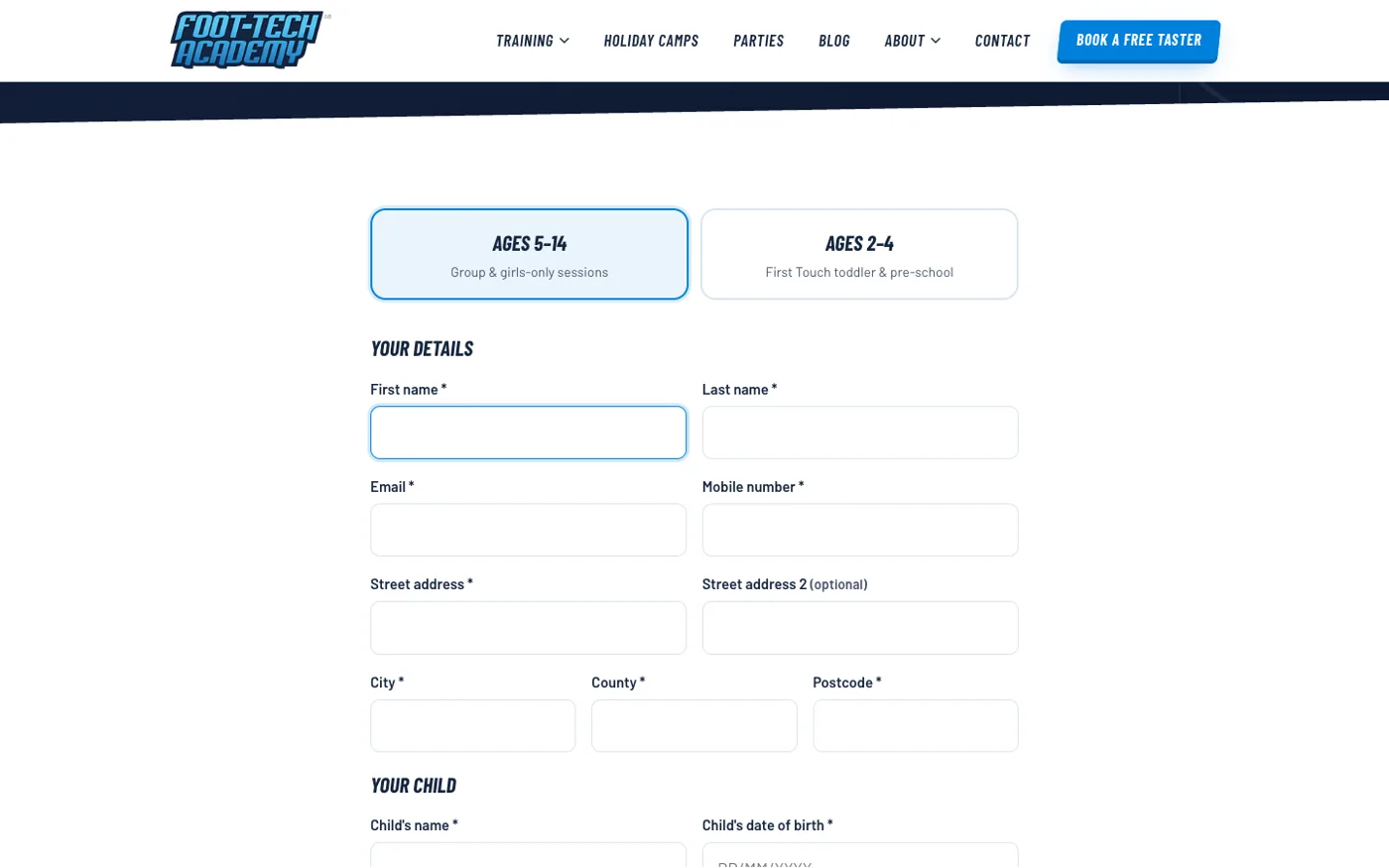 Foot-Tech Academy free taster booking form
