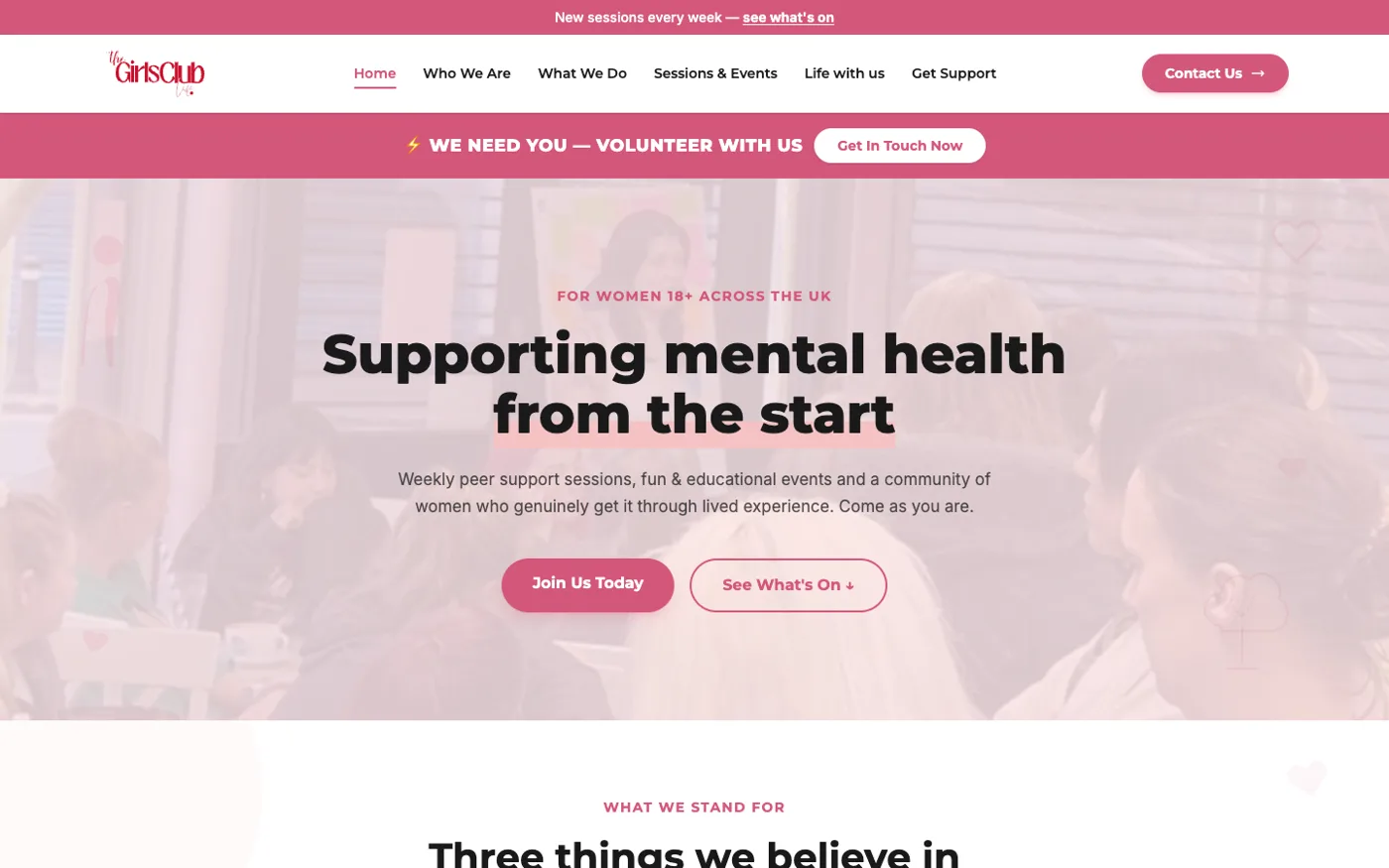 Screenshot of the The Girls Club website